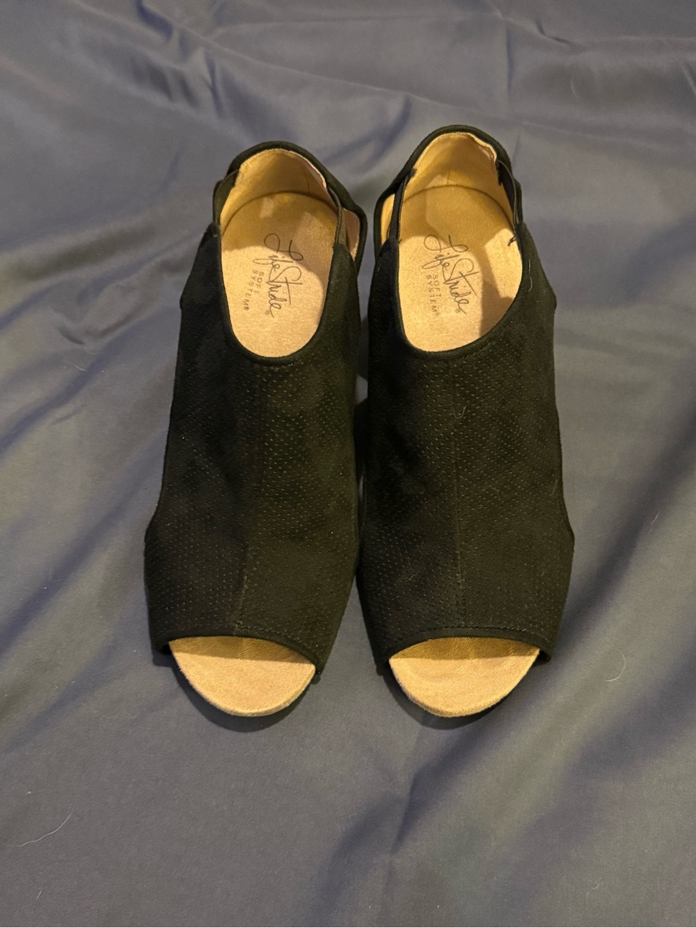 Life Stride Black Open-Toe Wedge